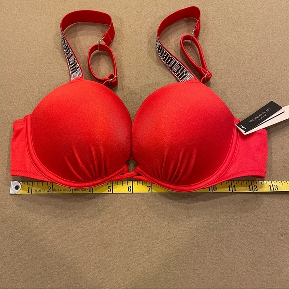 Victoria’s Secret Bling Rhinestone Logo Straps Push Up Bikini Top Red Sz 34B NWT - Picture 8 of 11